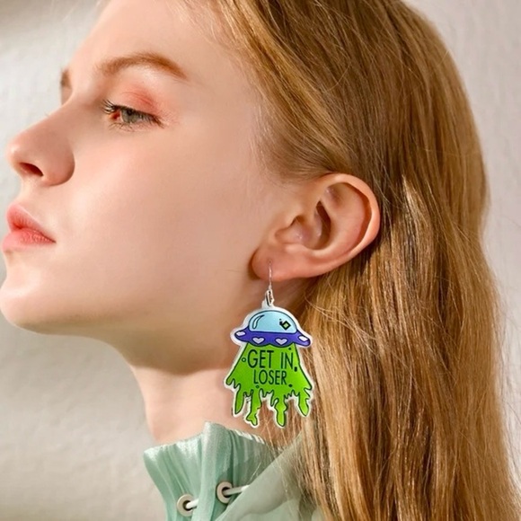 Alien UFO 'Get in Loser' Acrylic Earrings – Halloween Weirdcore Space Jewelry - Picture 5 of 14